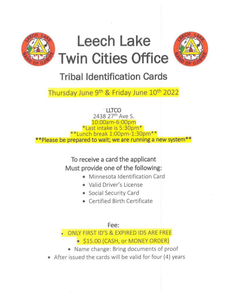 Tribal IDs Twin Cities Office Leech Lake News